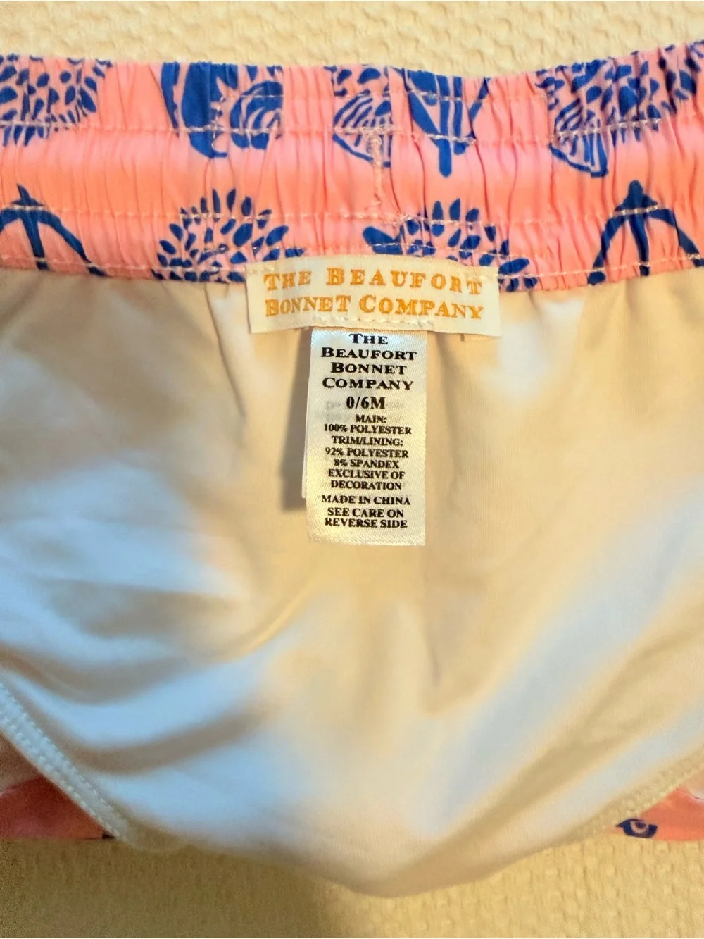 The Beaufort Bonnet Company Pink Swim Trunks with Blue Nautical Print